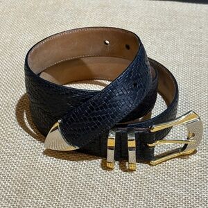 Mezlan Men's Leather Dress Belt Black Made in Spain Sz 40 2-Tone Buckle 1¼" Wide